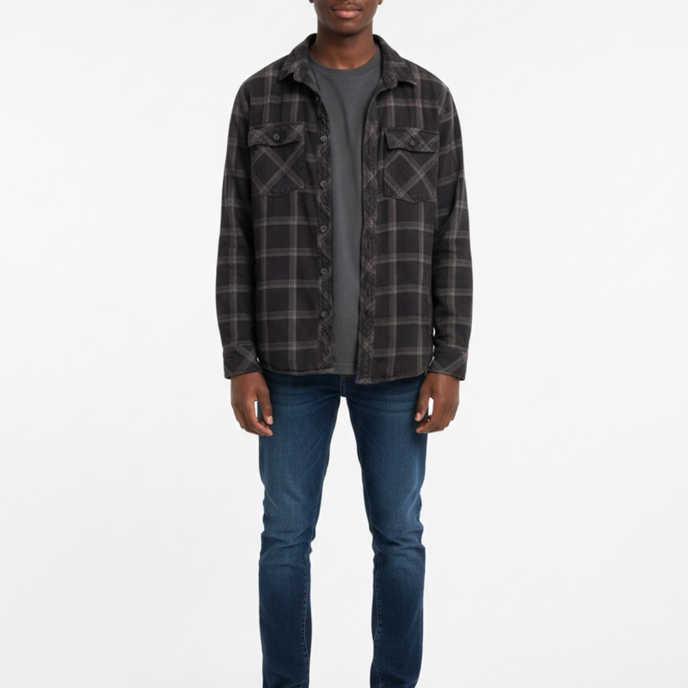 Men's Charcoal Plaid Shirt Jacket